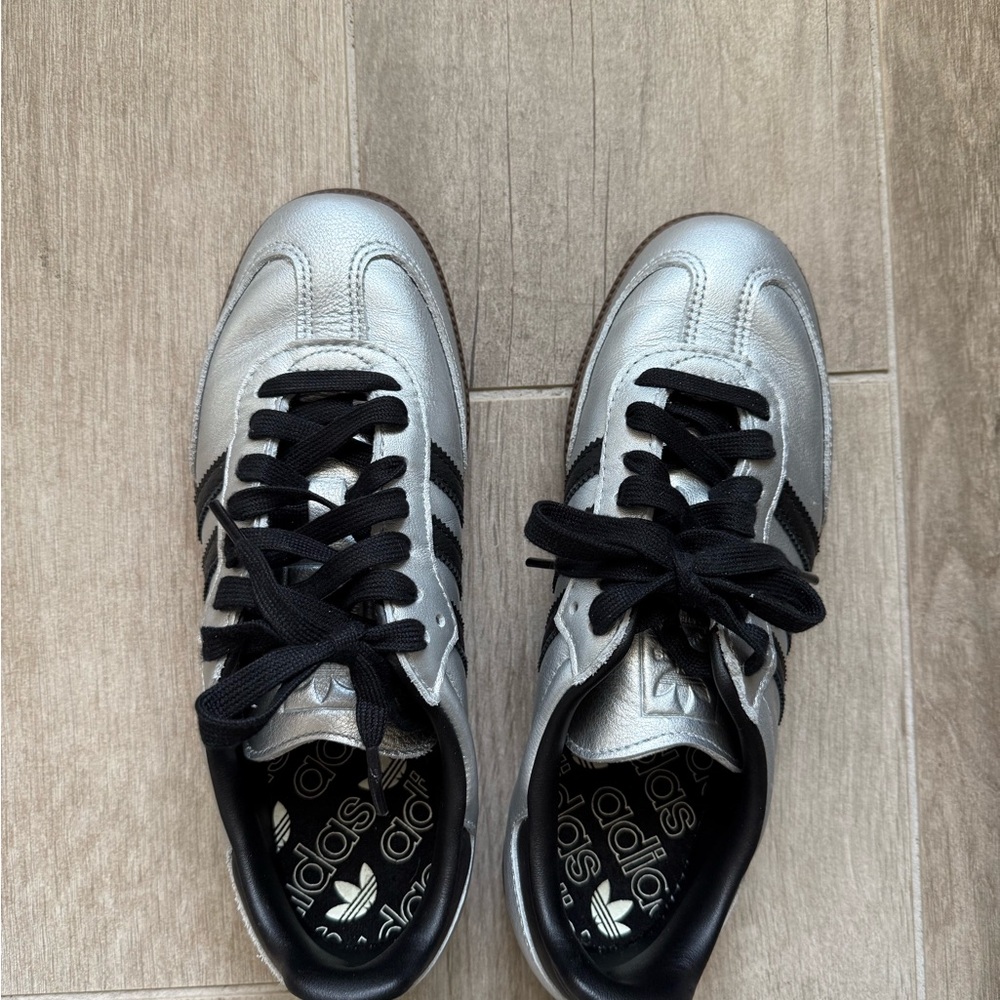 Adidas Samba Silver and Black Sneakers - used once, size 7.5 women’s